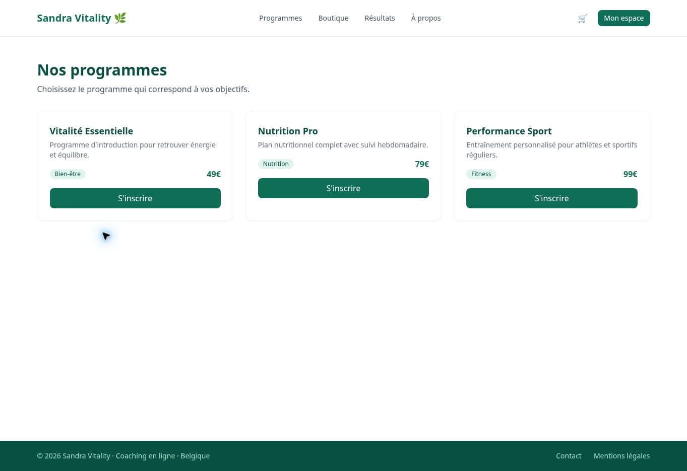 Sandra Vitality programmes page