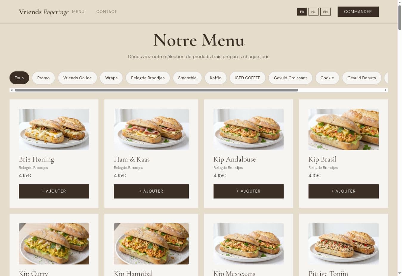 Vriends interactive menu