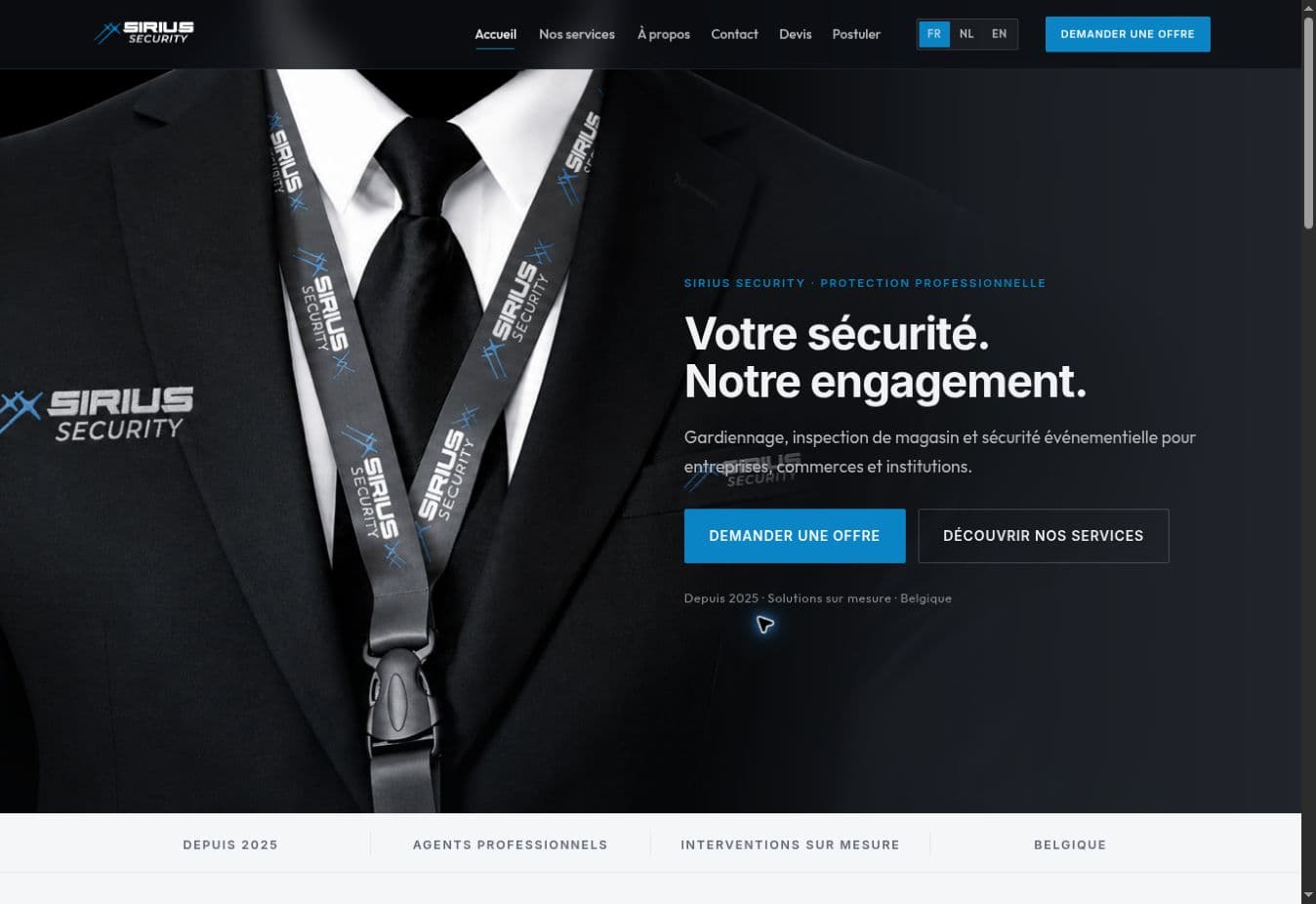 Page d’accueil Sirius Security